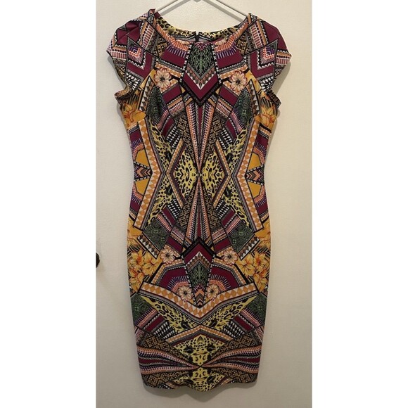 ICE Dress Womens Small Ethnic Floral Animal Print Bodycon Cottage Stretch Scuba - Picture 1 of 4